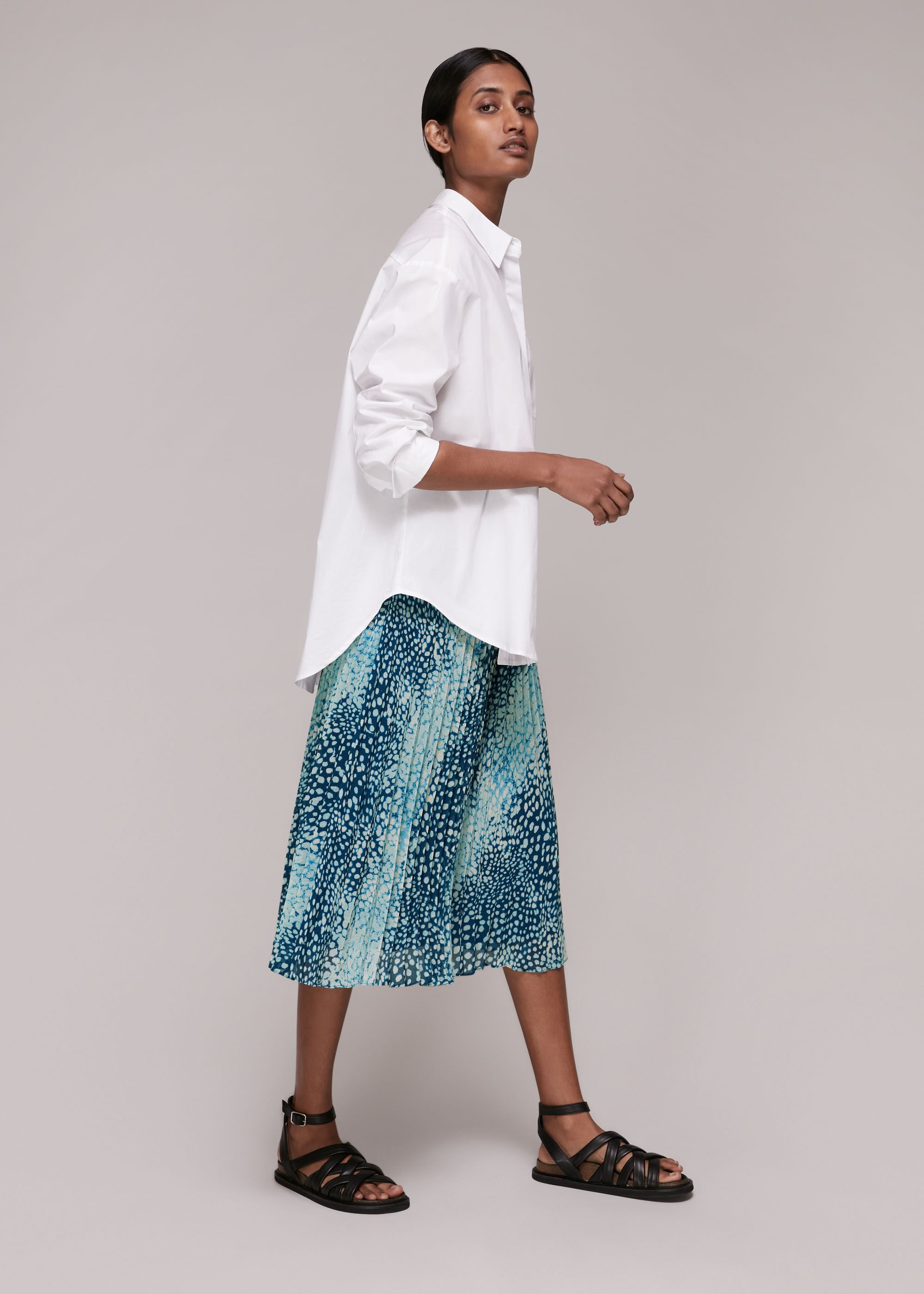 Blue Multi Dalmation Pleated Skirt WHISTLES