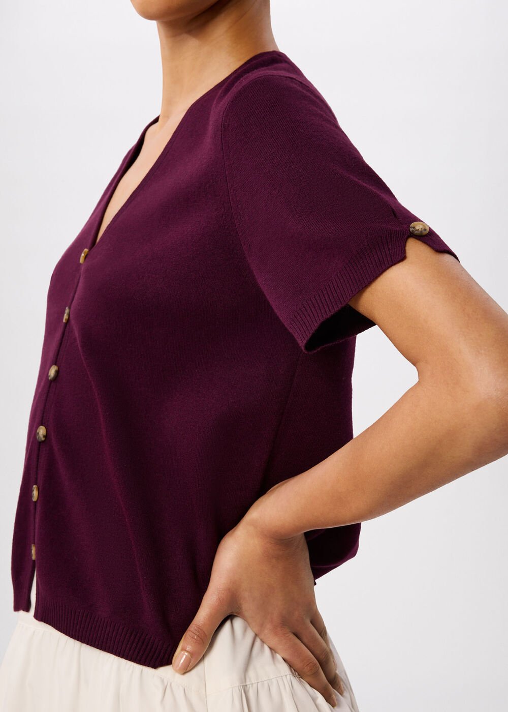 Short Sleeve Button Front Knit