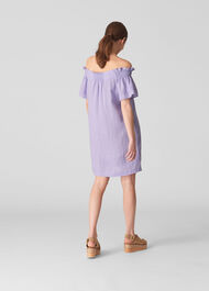 Linen Tie Front Bardot Dress Lilac