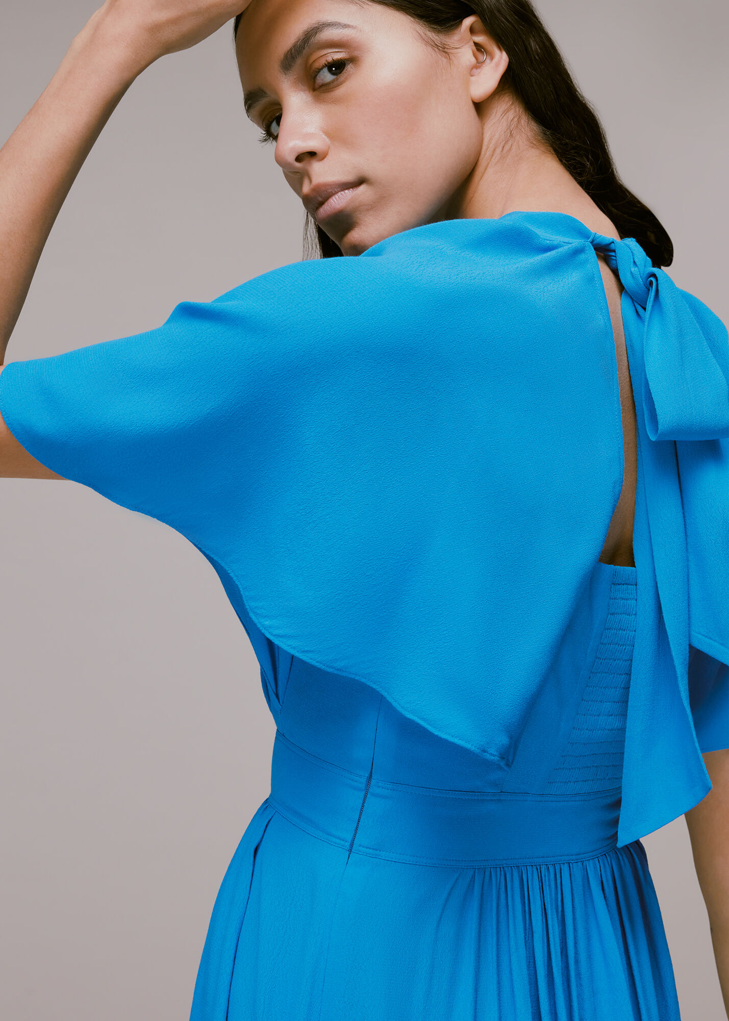 Blue cape sleeve best sale dress