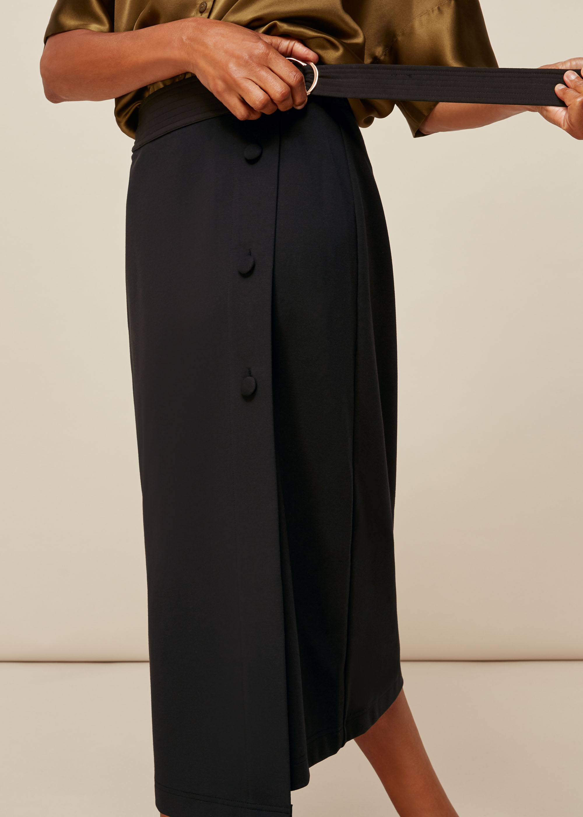 Black Belted Ponte Wrap Skirt | WHISTLES | Whistles US |