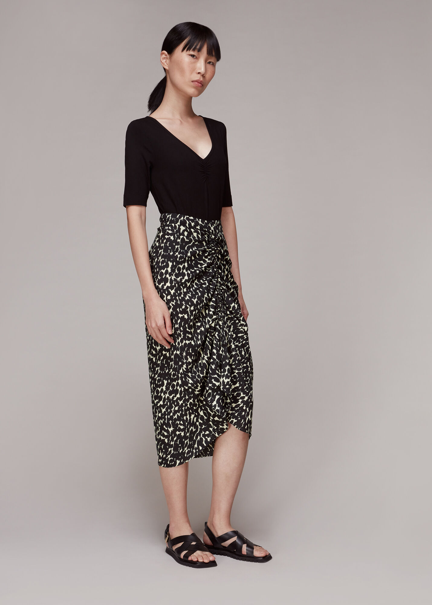 Black/Multi Sahara Cat Ruched Skirt WHISTLES Whistles