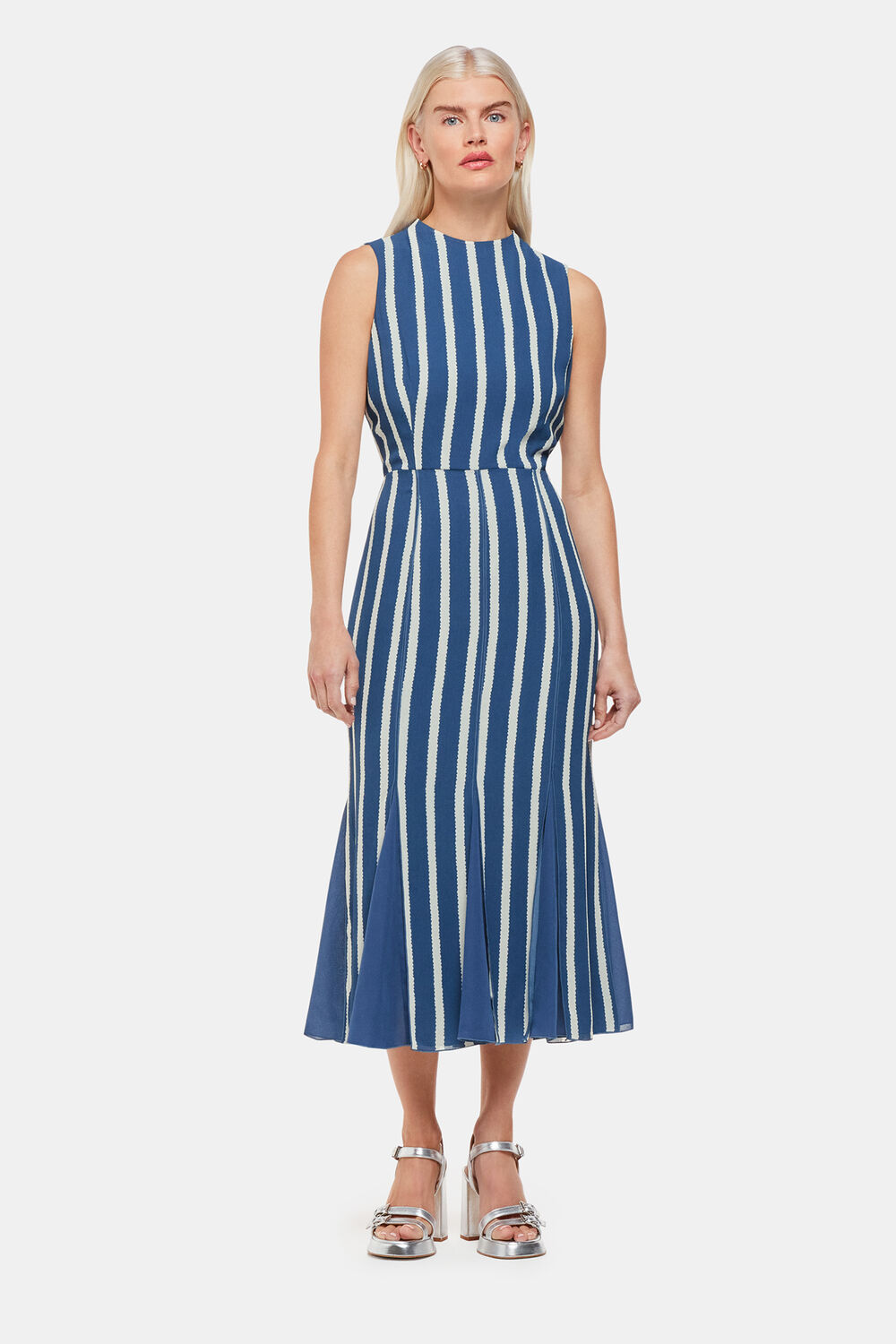 Blue Petite Eliza Stripe Print Midi Dress