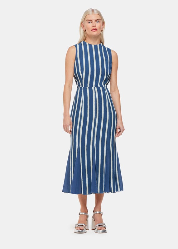 Blue Petite Eliza Stripe Print Midi Dress