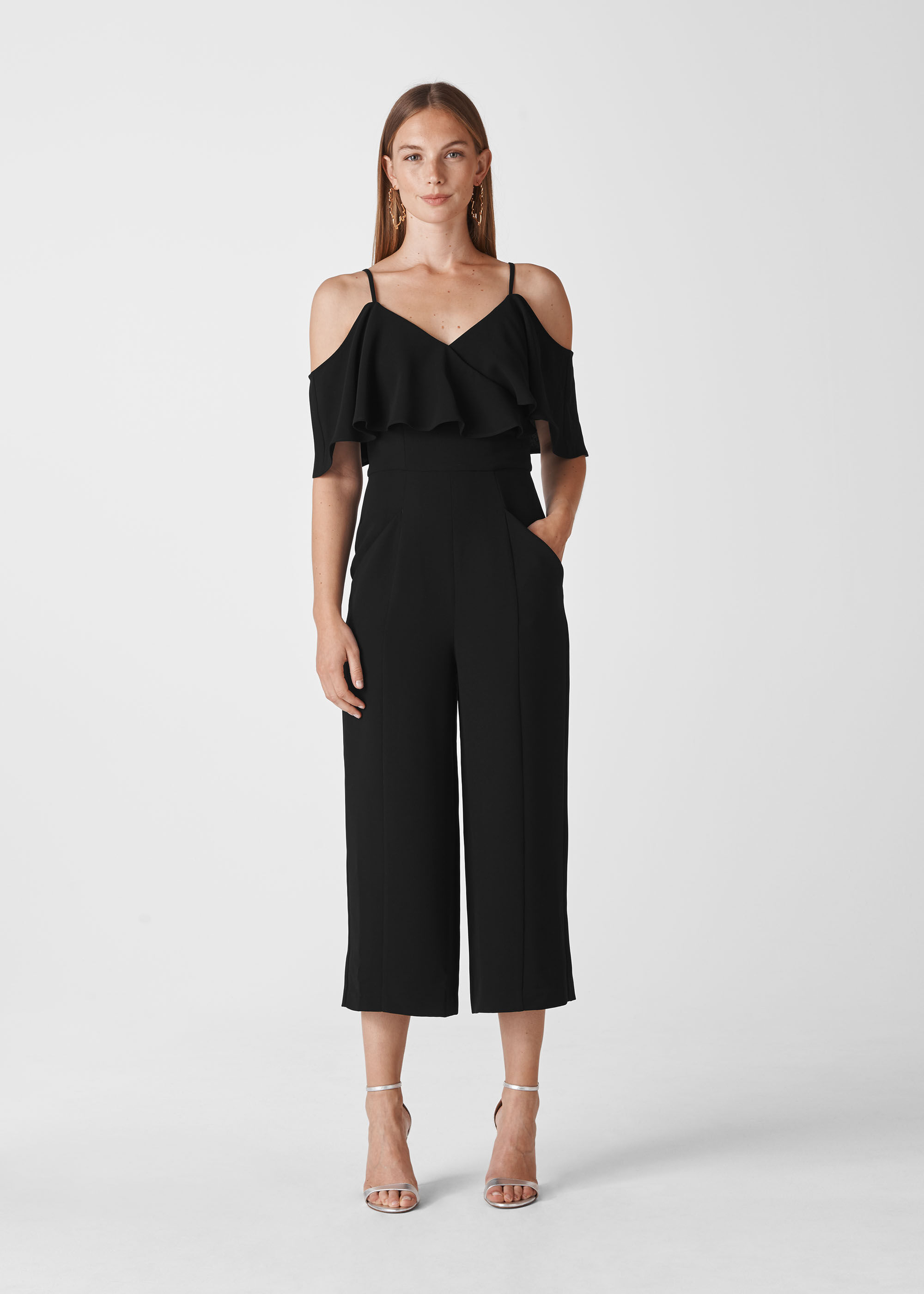 Black Camila Crepe Wrap Jumpsuit WHISTLES Whistles UK