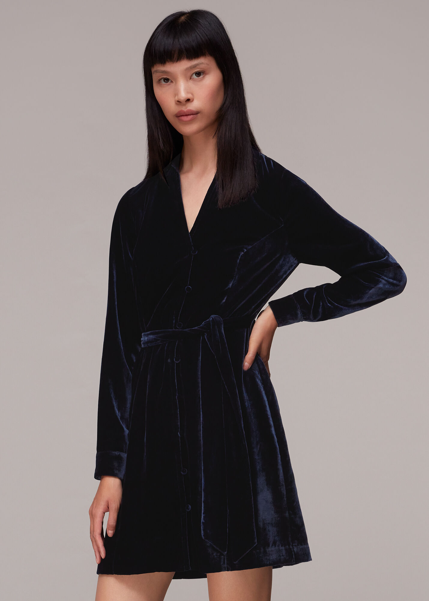 Navy Velvet Wrap Mini Dress WHISTLES