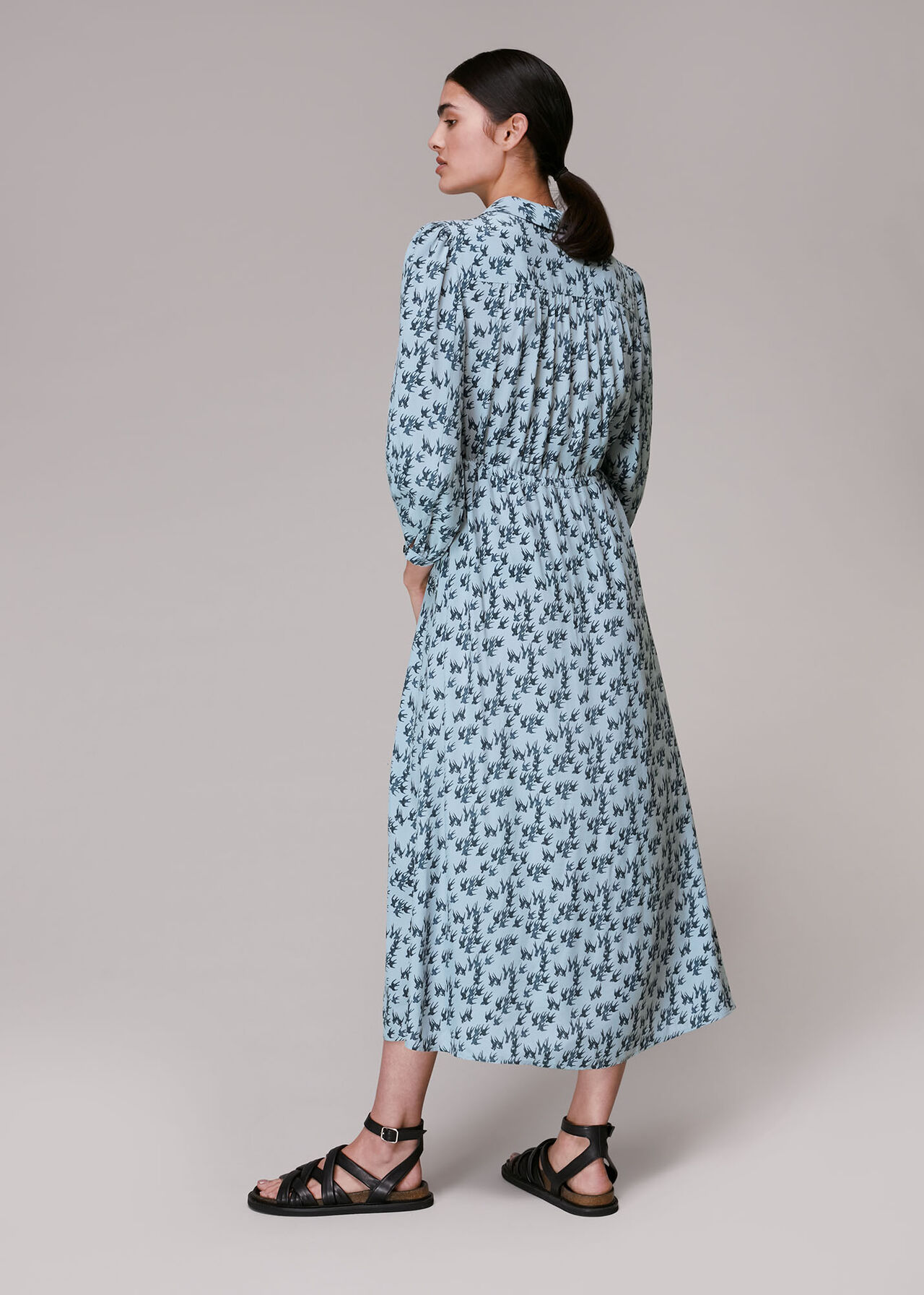 Swallows Print Midi Dress