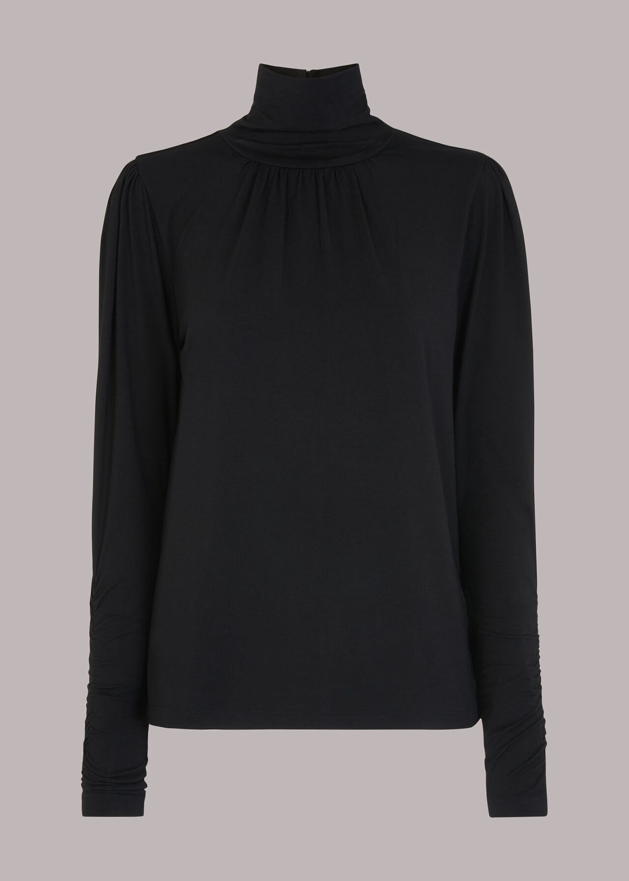 Black High Neck Ruched Sleeve Top | WHISTLES | Whistles UK
