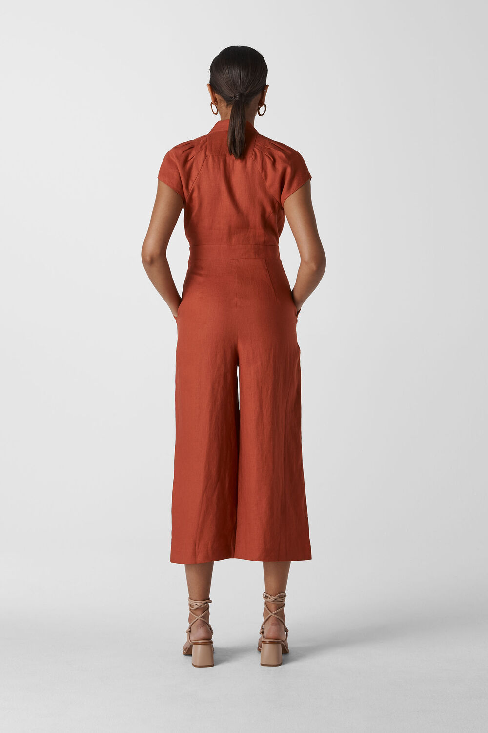 Sana Linen Button Jumpsuit Rust
