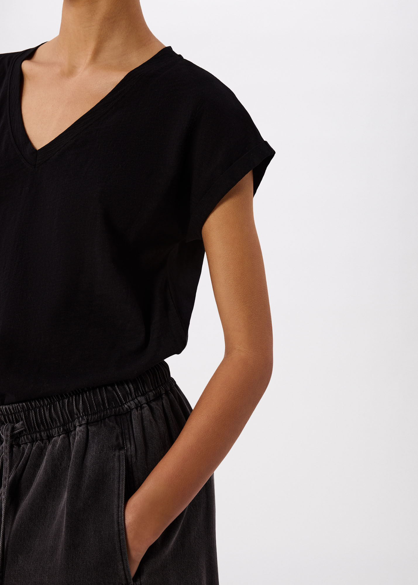 Black V-Neck Short Sleeve T-Shirt | Whistles | Whistles US |