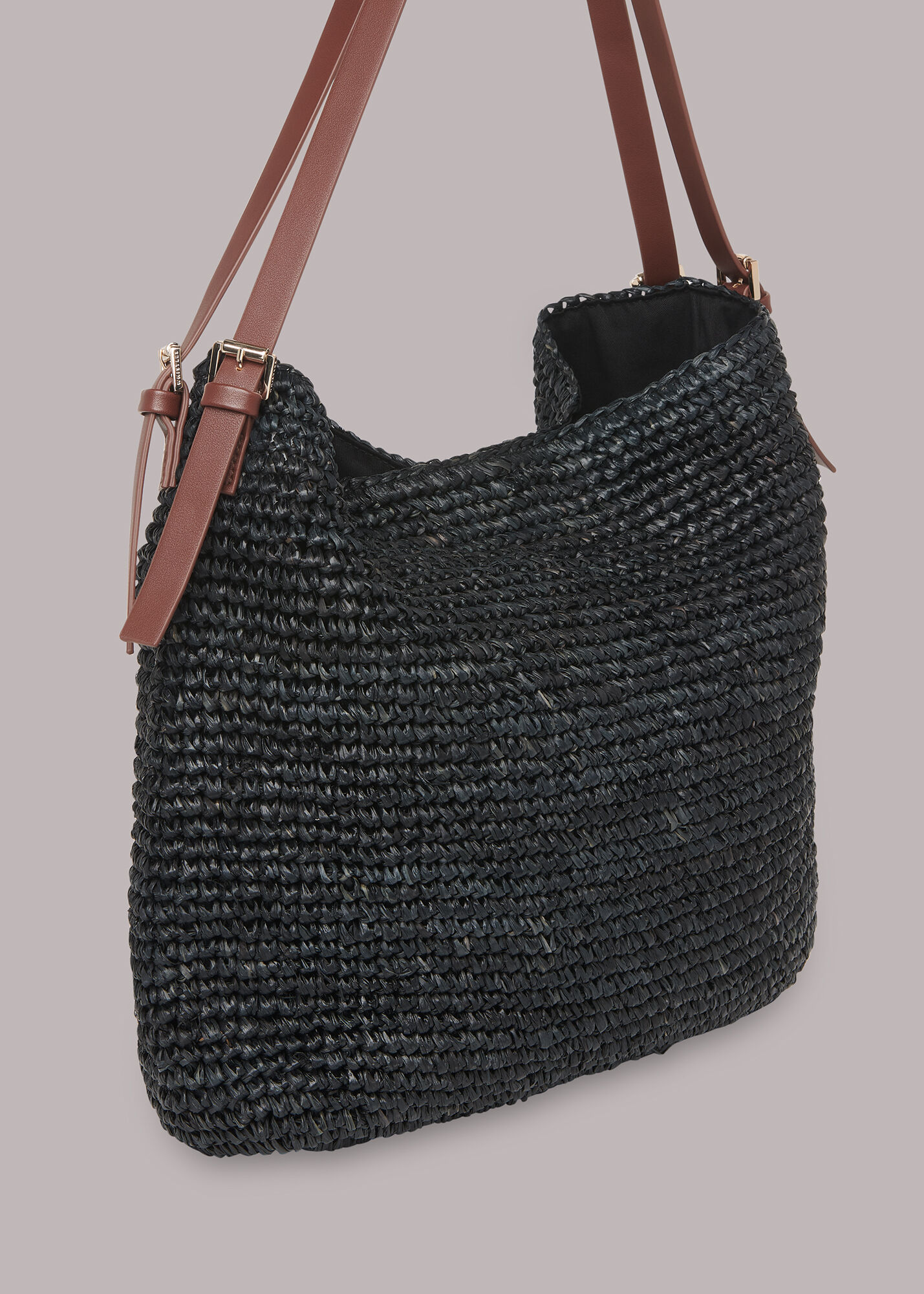 Whistles Aria Straw Shoulder Bag, Black