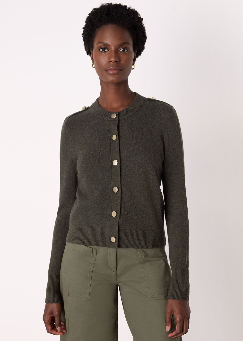 Military Crew Neck Cardigan