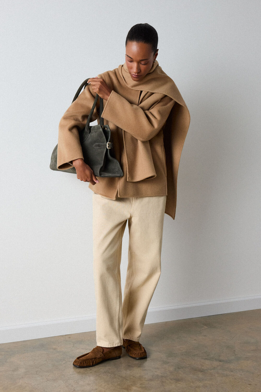 Camel Double Faced Scarf Coat