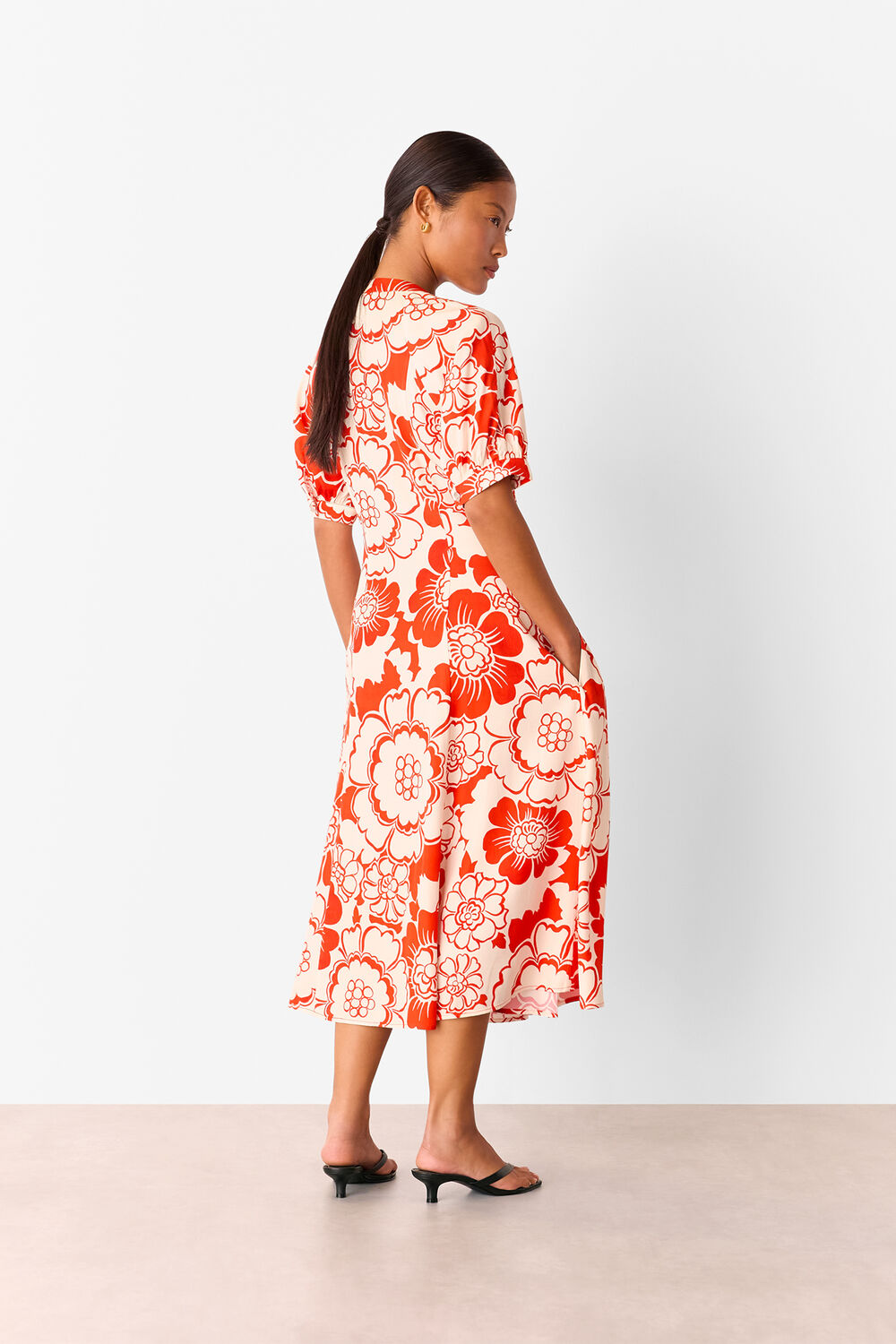 Red Petite Bloom Floral Midi Dress