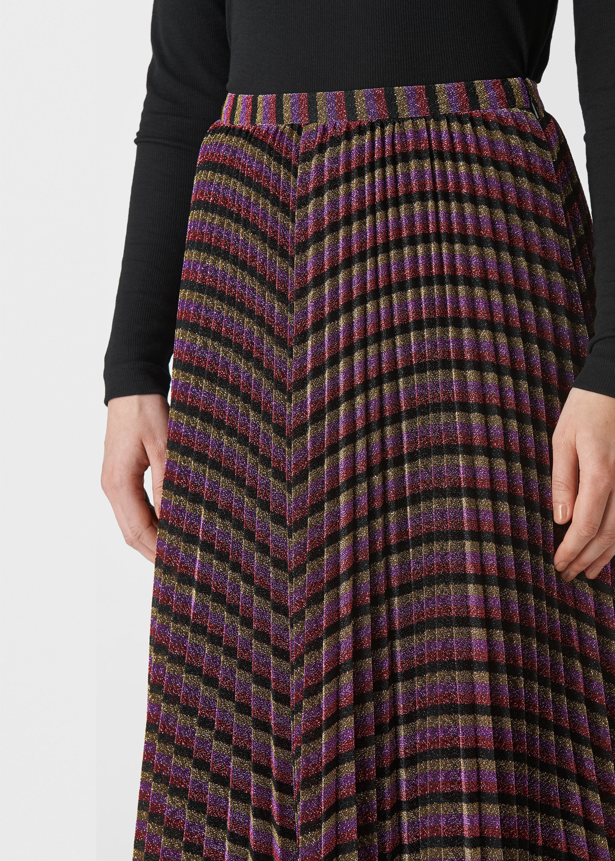 【美品】GLITTER STRIPE PLEAT SKIRT Stripe Sparkle Pleated Skirt |