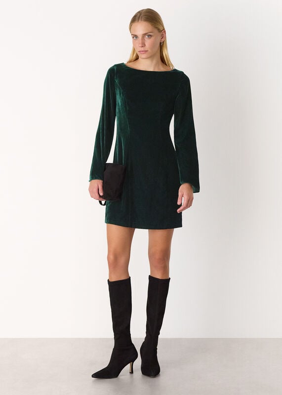 Forest Green Velvet Flare Sleeve Dress