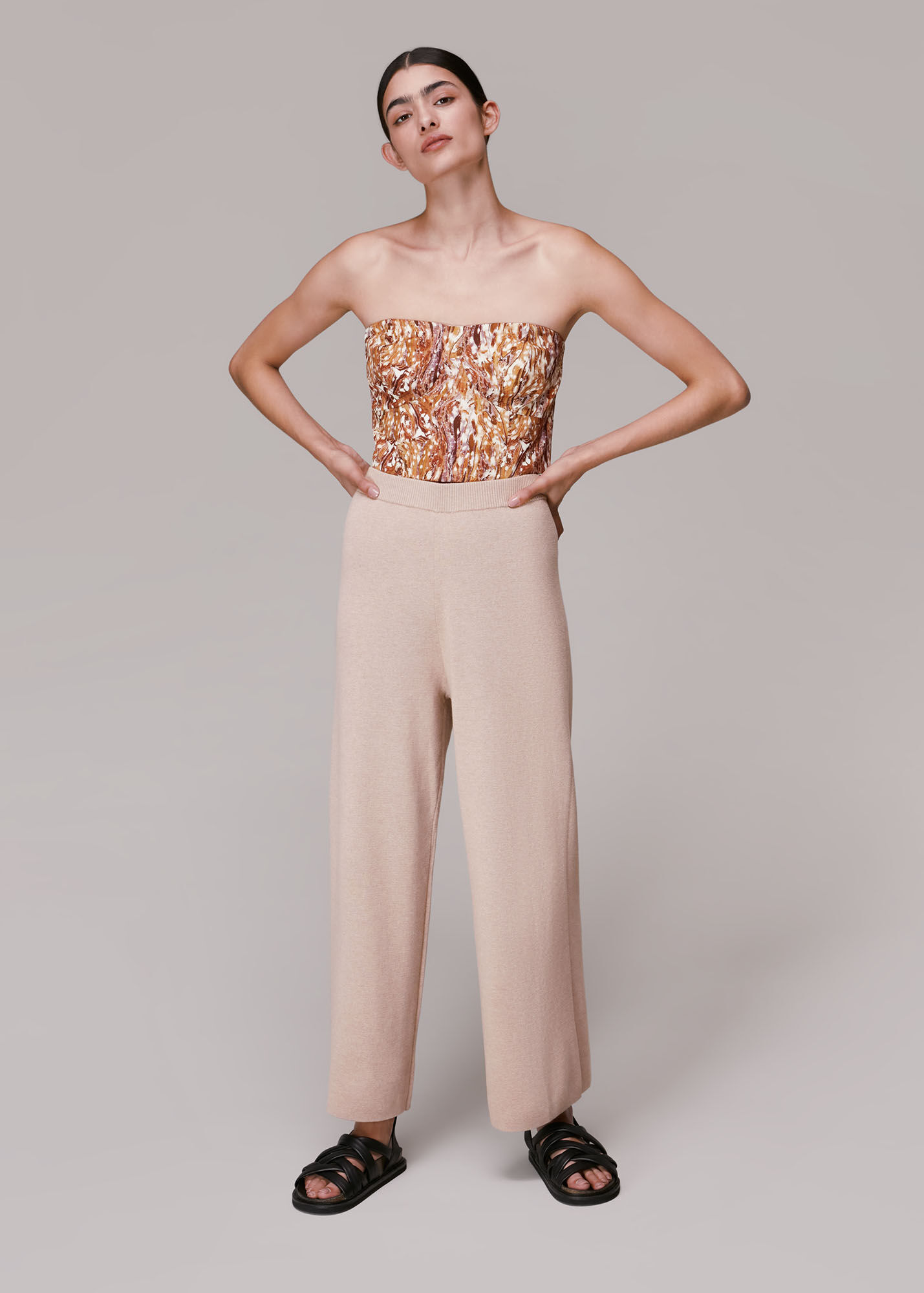 Oatmeal Knitted Wide Trousers | WHISTLES