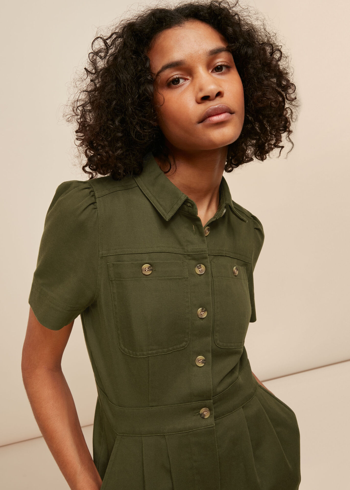 Khaki Emma Pocket Detail Jumpsuit WHISTLES