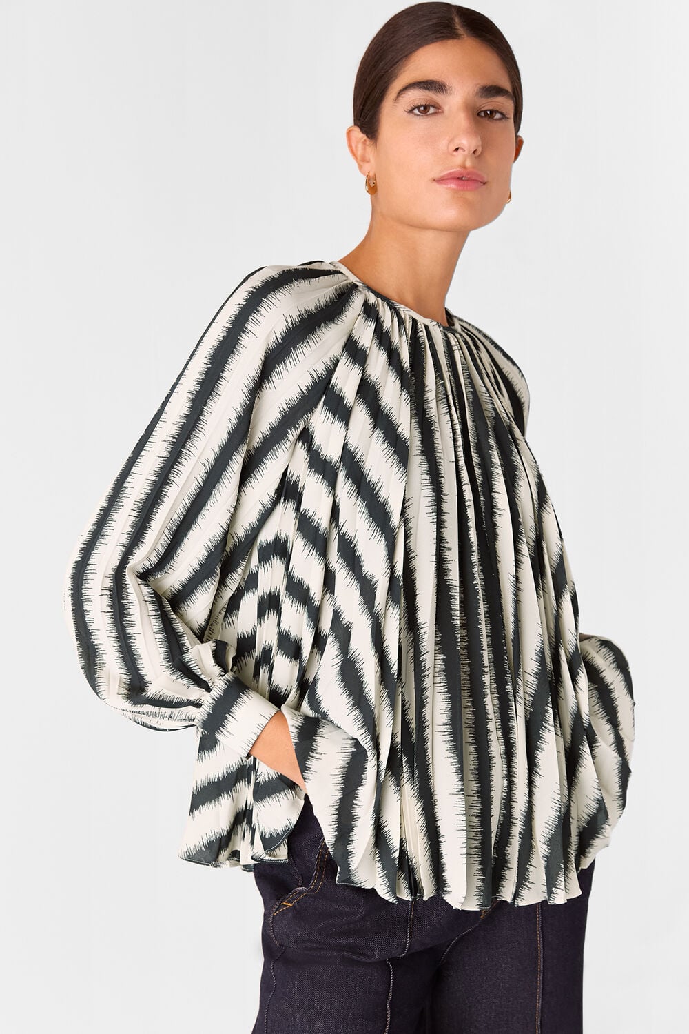 Hazy Stripe Pleated Blouse