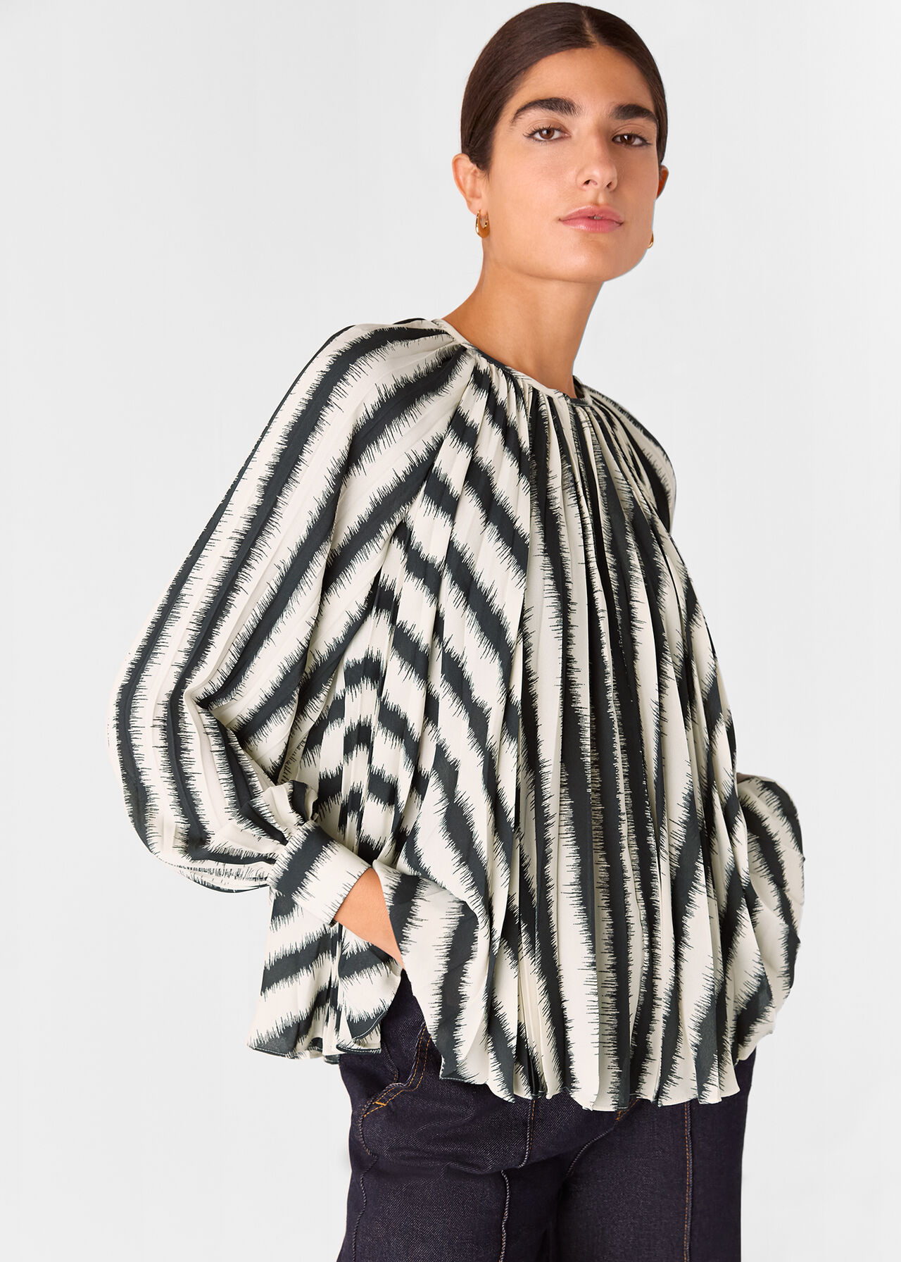 Hazy Stripe Pleated Blouse