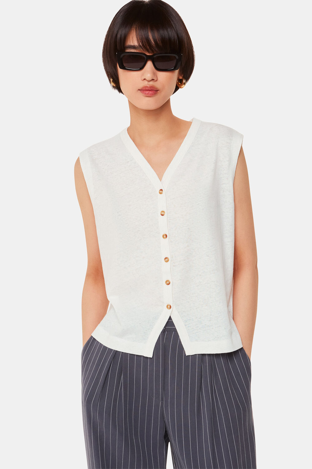 Linen Button Front Tank