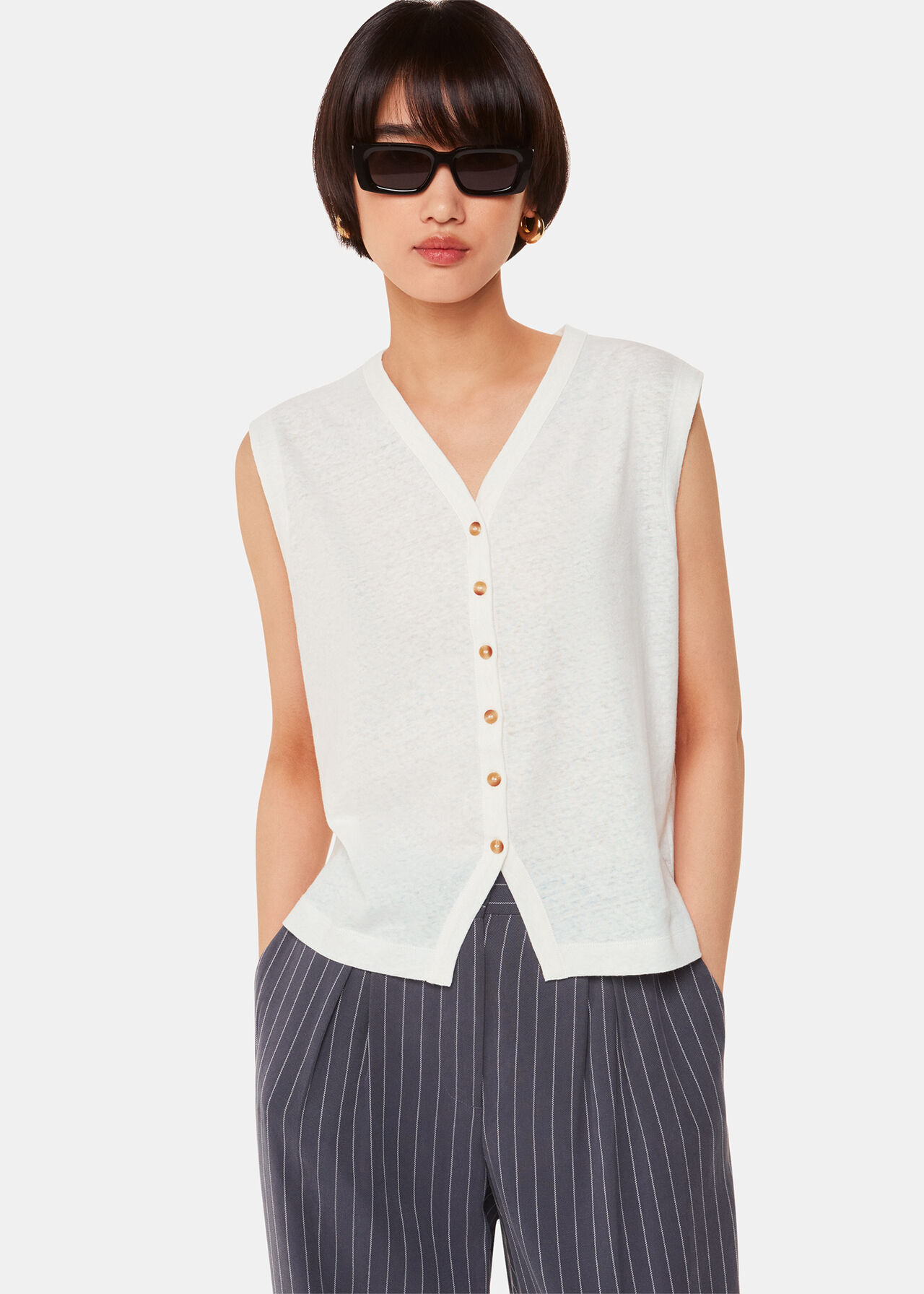 Linen Button Front Tank