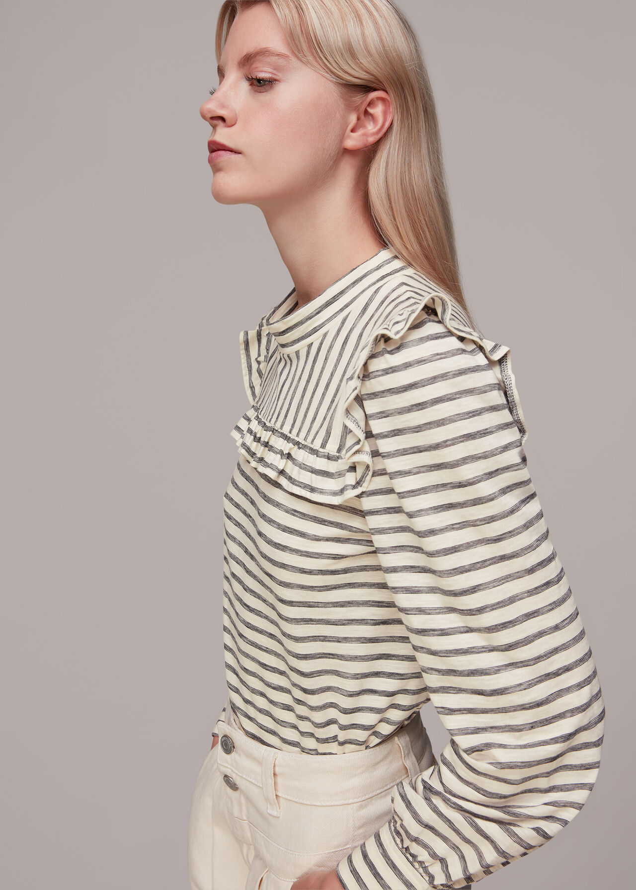 Stripe Yoke Frill Detail Top