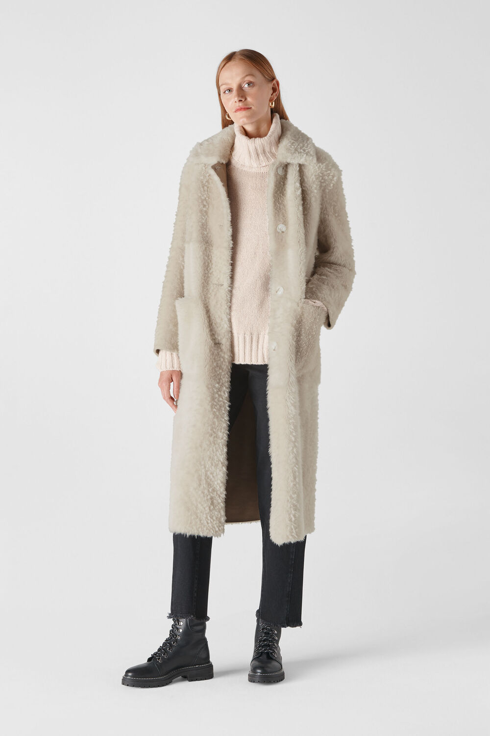 Erika Shearling Coat Ivory/Multi