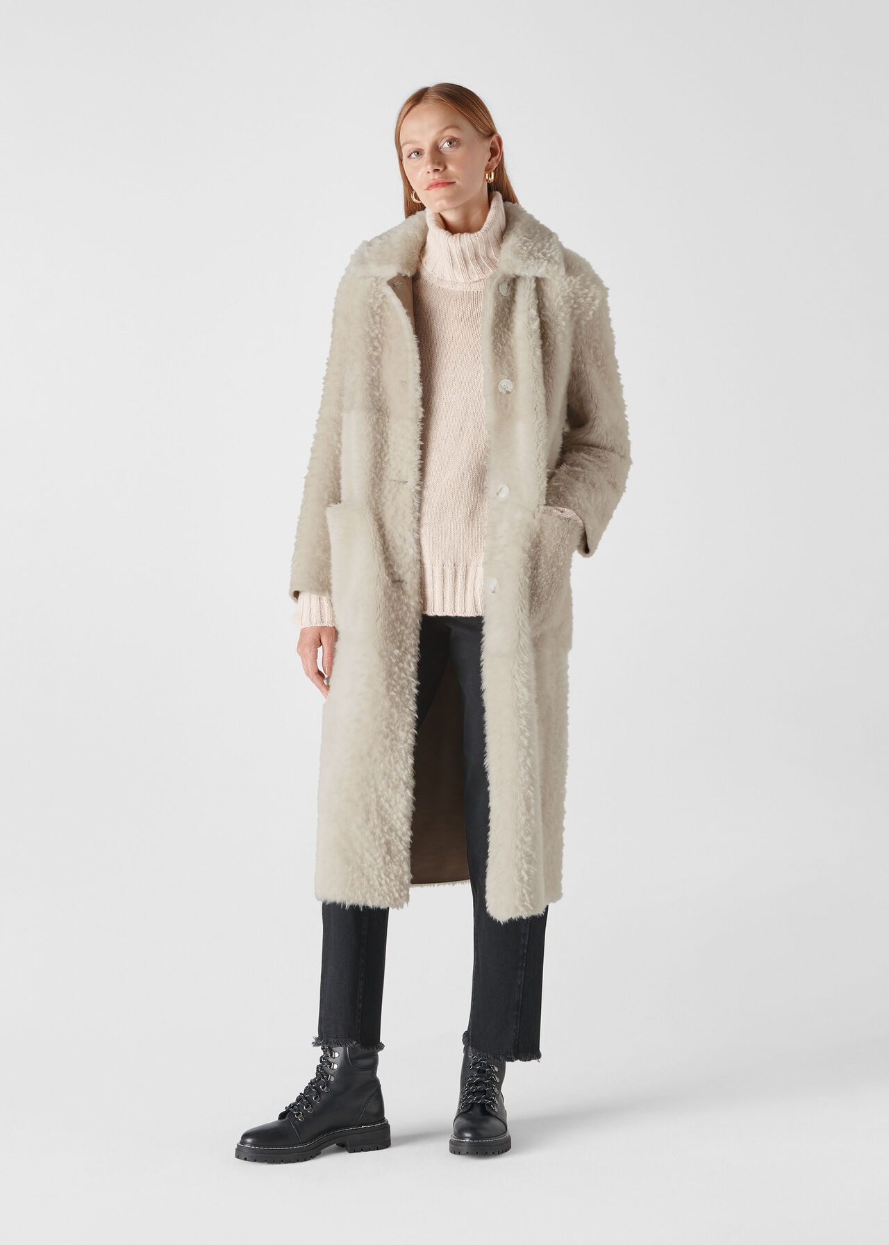 Erika Shearling Coat Ivory/Multi