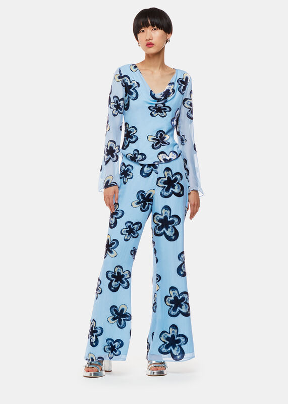 Blue Hazy Floral Velvet Trousers