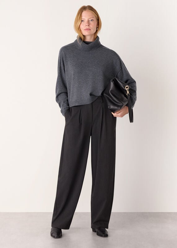 Grey Wool Cowl Neck Knit Jumper