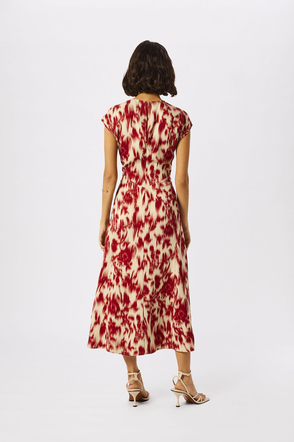 Red Petite Blurred Floral Crepe Dress
