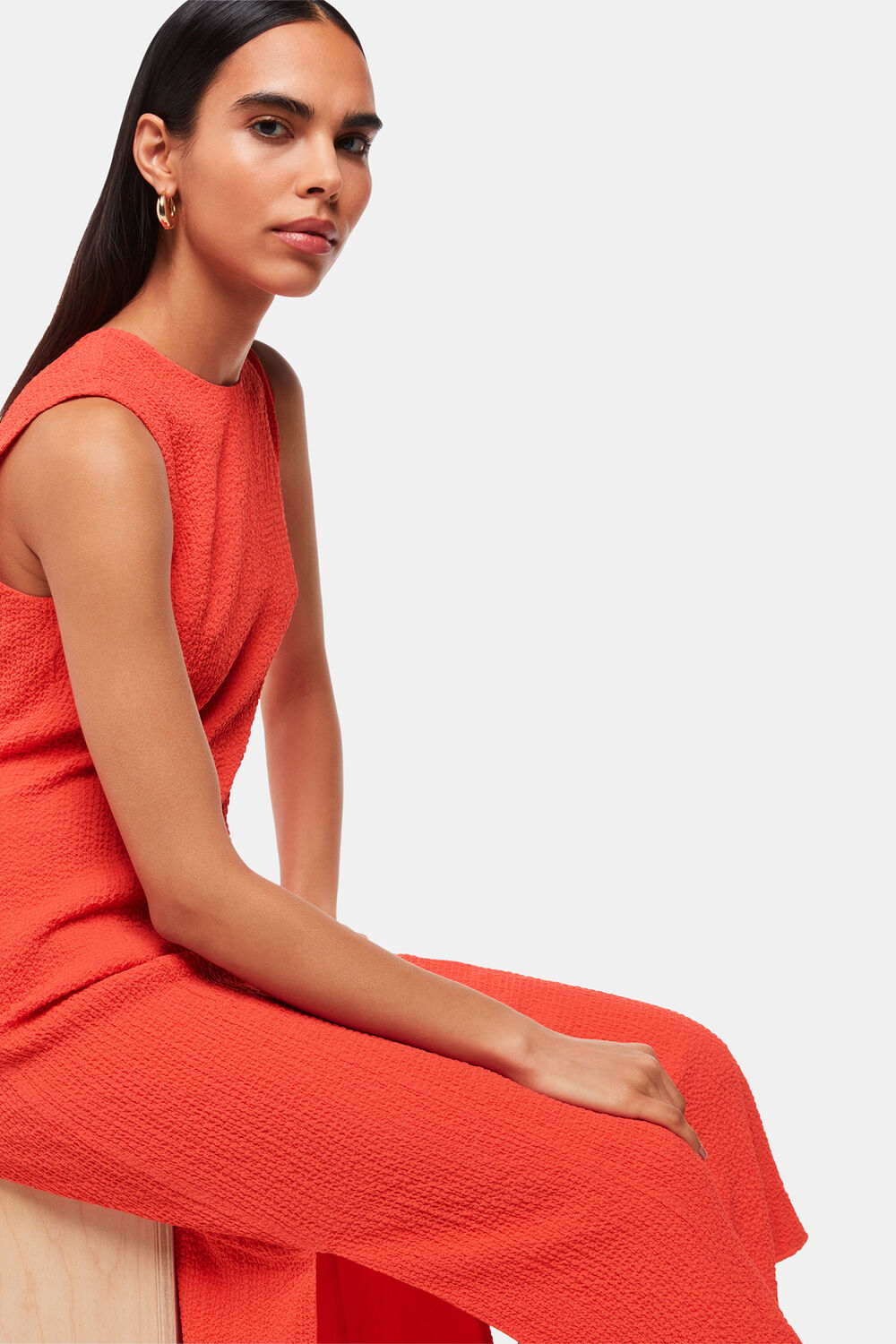 Coral Erin Texture Midi Dress