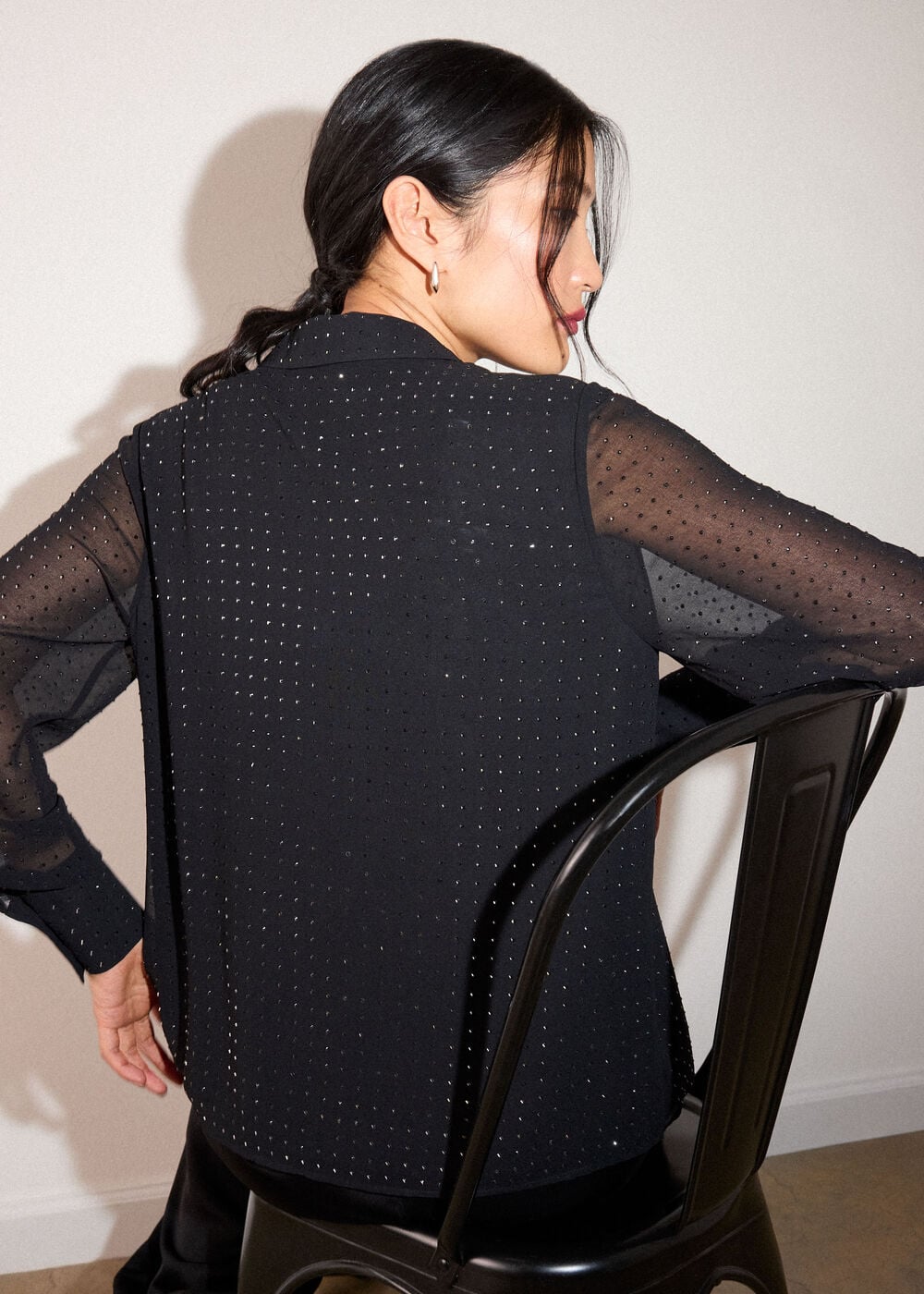 Black Hot Fix Sheer Shirt