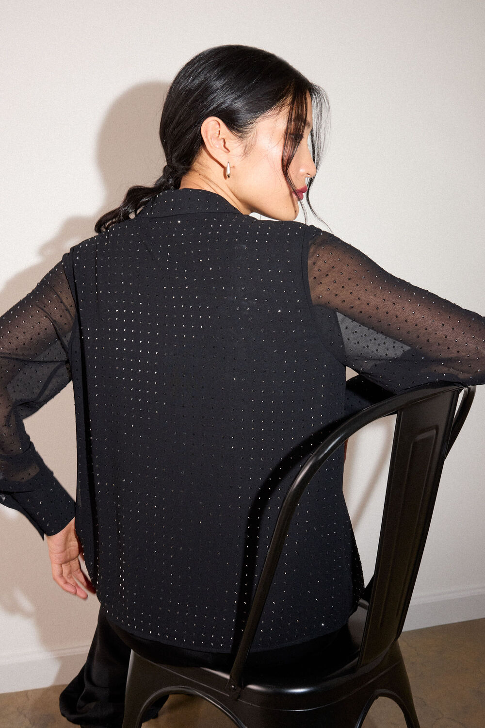 Black Hot Fix Sheer Shirt