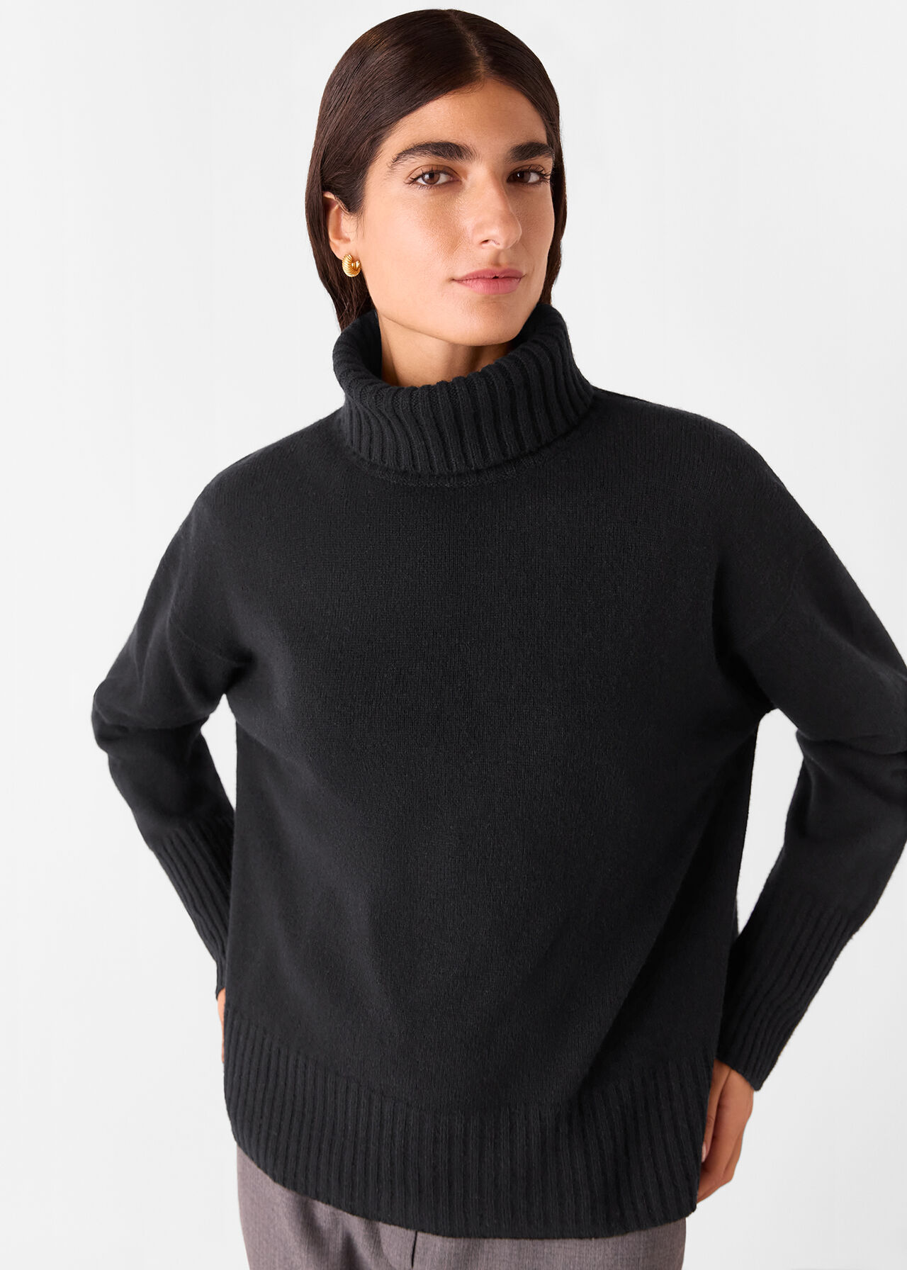 Wool Split Back Roll Neck