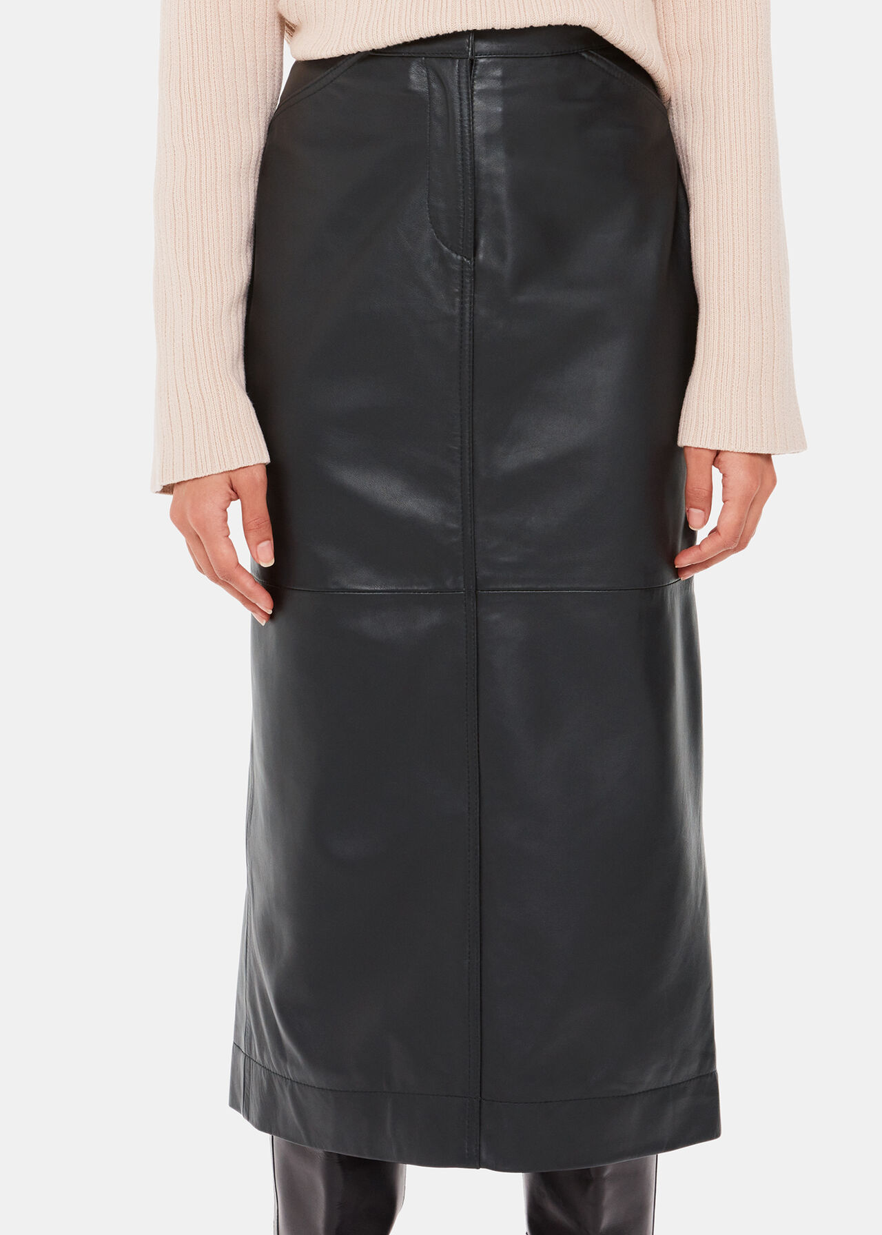 Black Jamie Leather Midi Skirt | WHISTLES