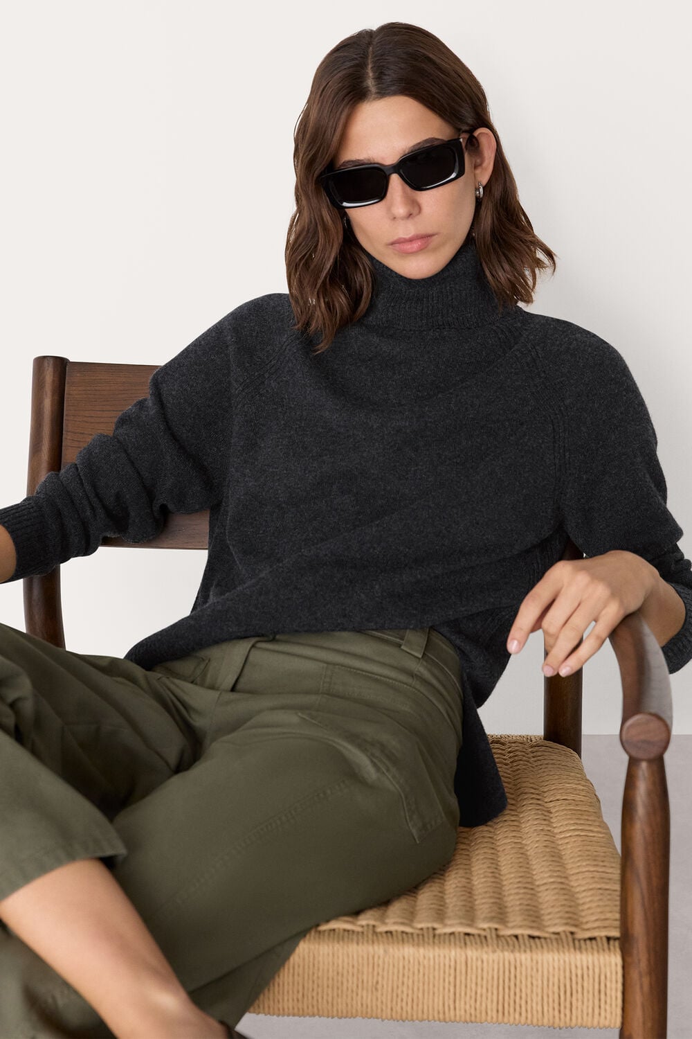 Dark Grey Cashmere Roll Neck
