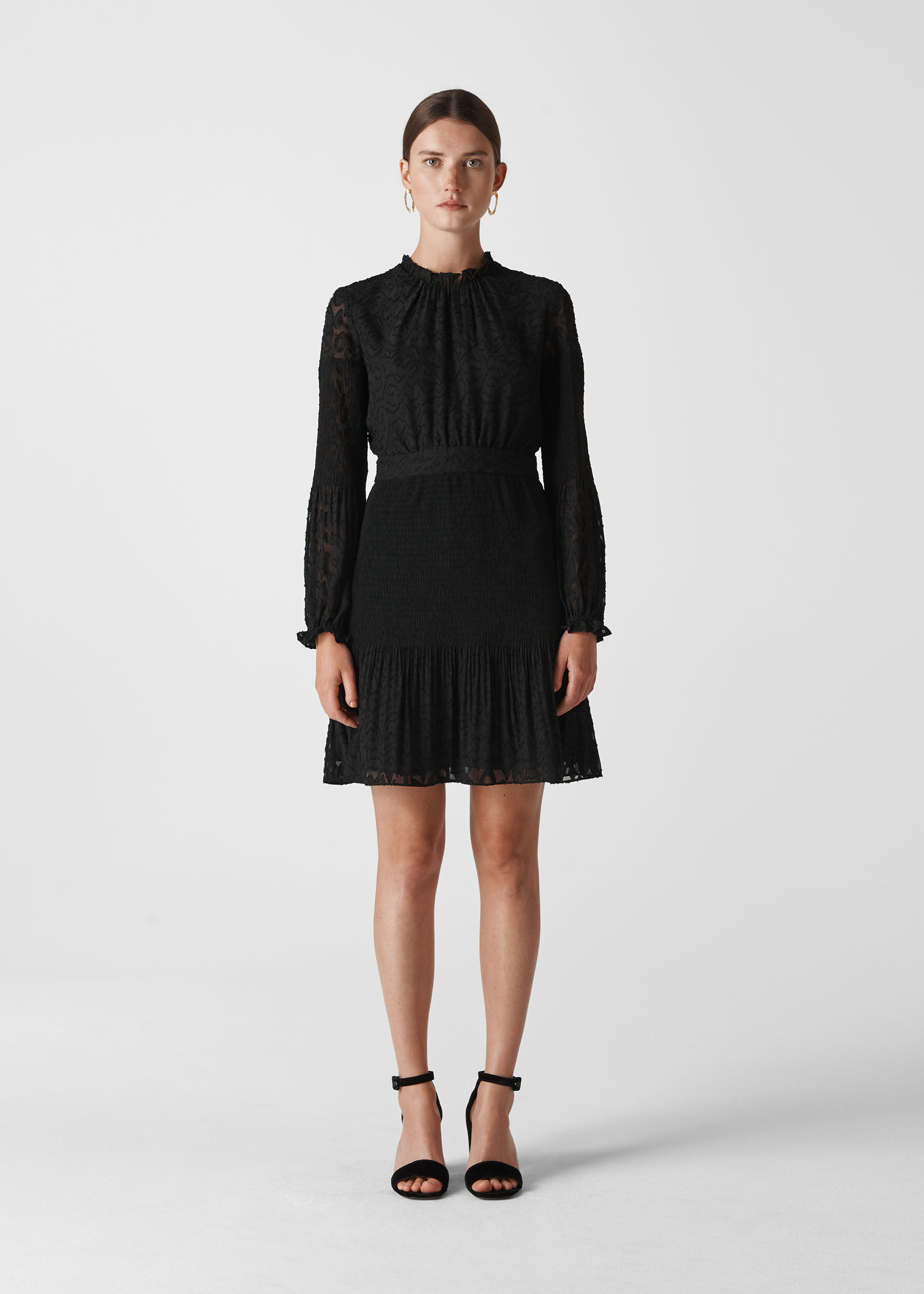 Black Animal Devore Pleated Dress WHISTLES