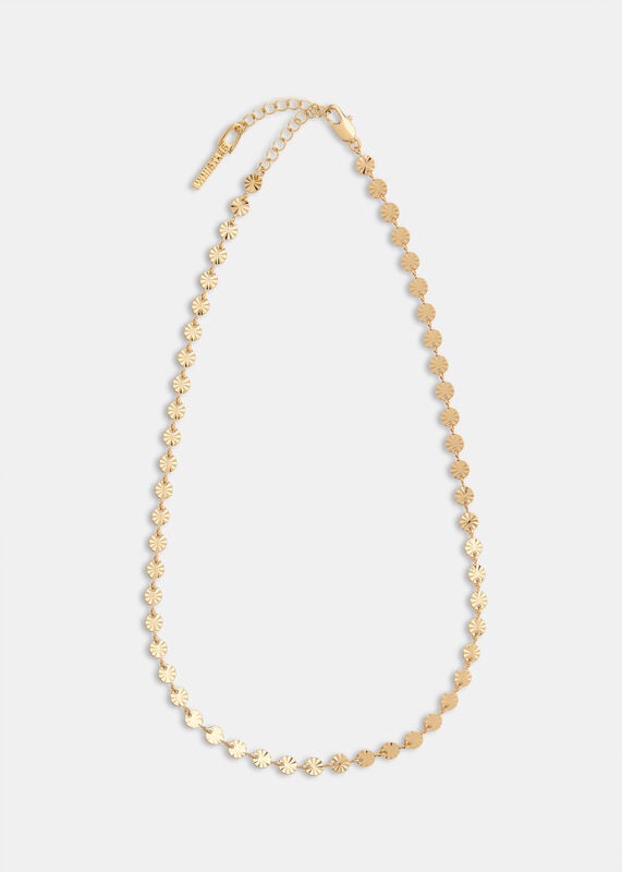 Gold Textured Circle Chain Necklace