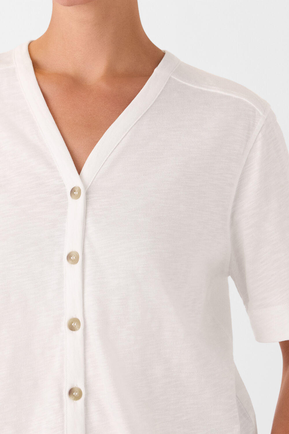 Ella V Neck Button Through Tee