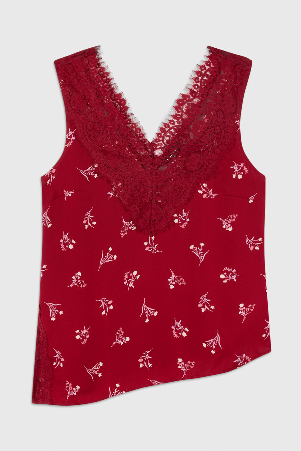 Burgundy Floral Lace Trim Top