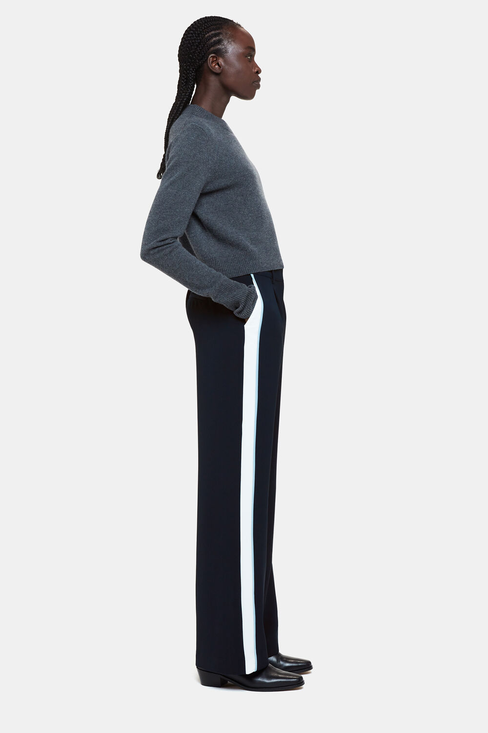 Blue Crepe Side Stripe Trouser