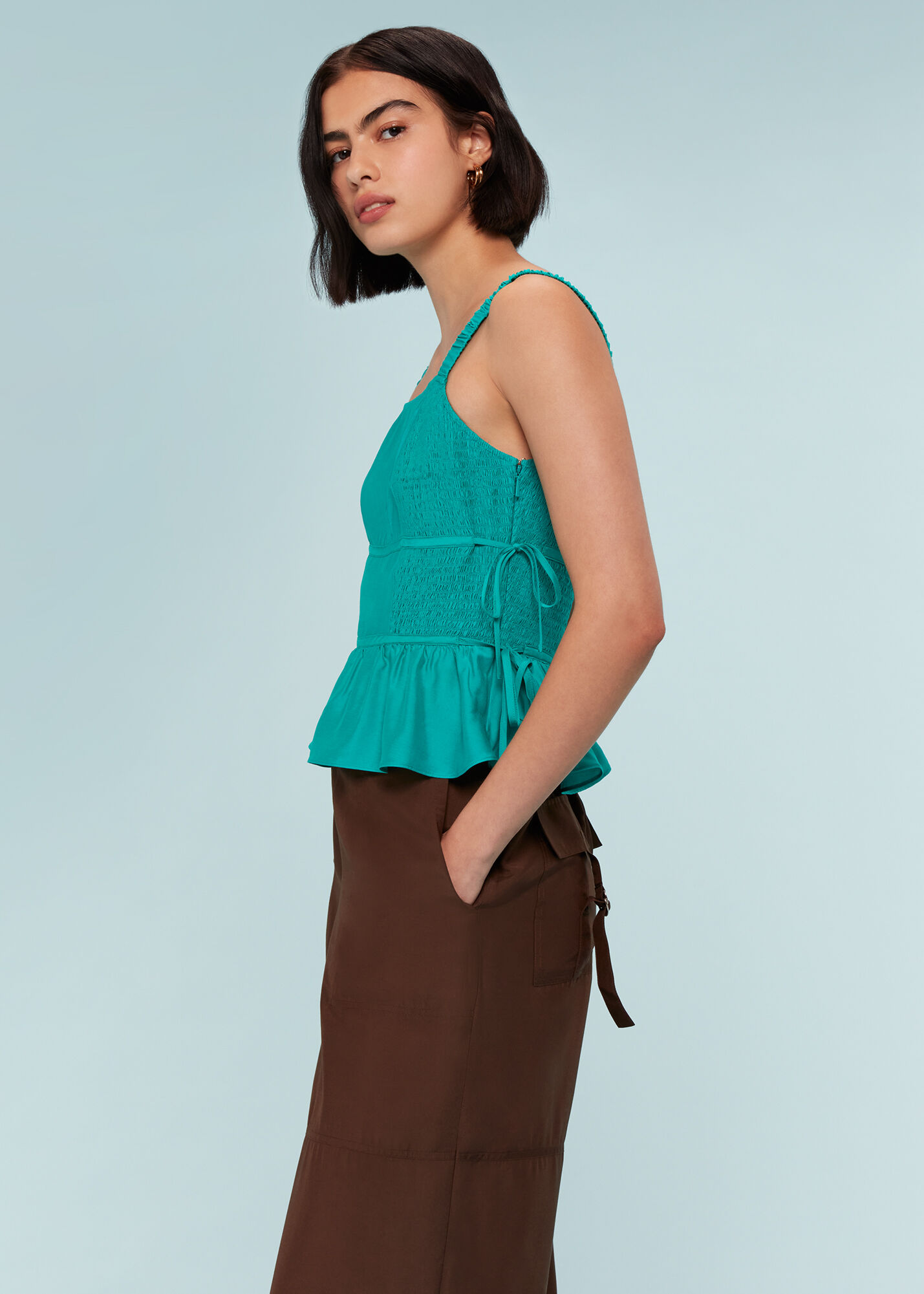 Women's White Cheesecloth Shirred Zip Top | ME+EM
