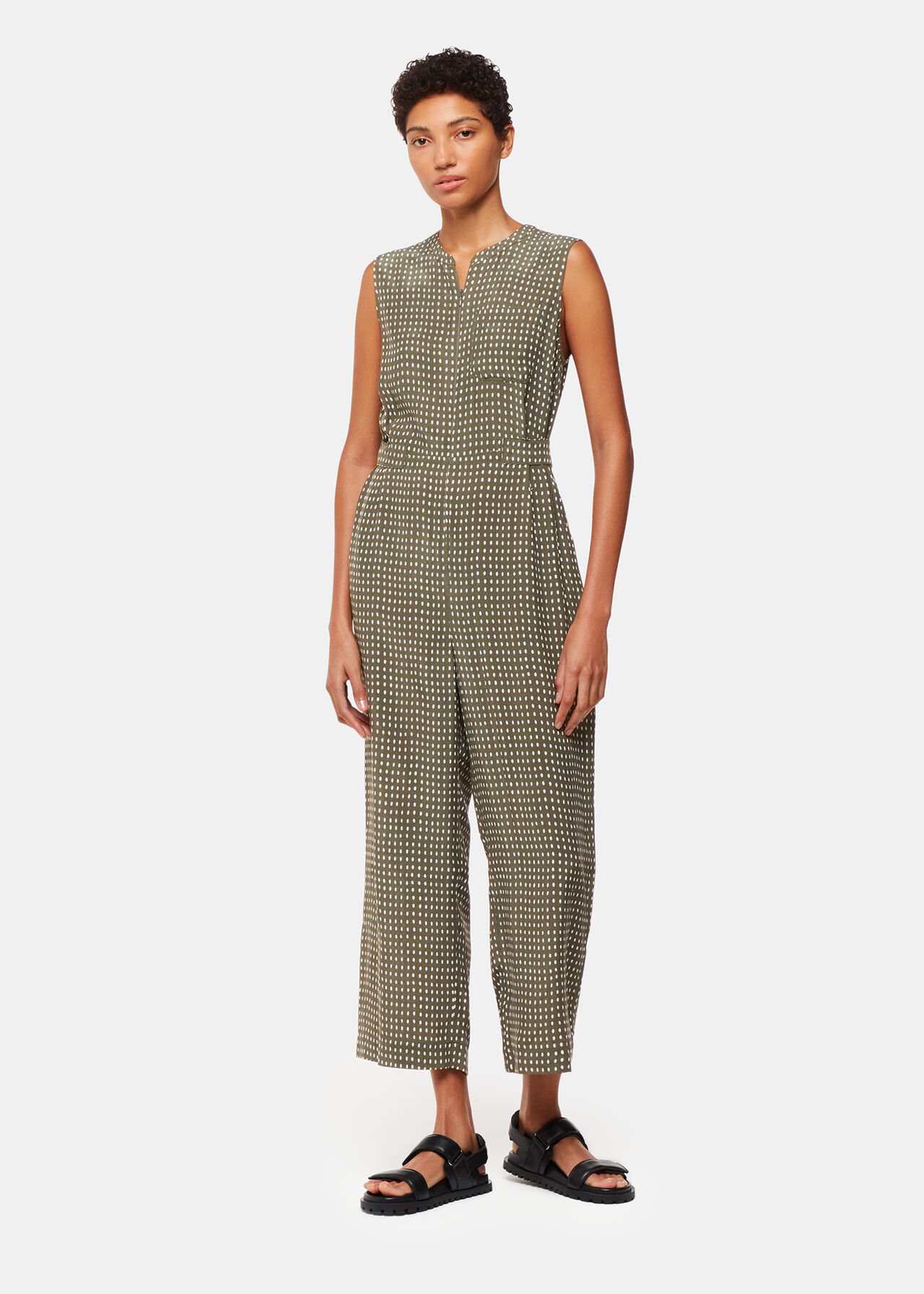 Khaki Polka Dot Sleeveless Jumpsuit Whistles US Whistles US