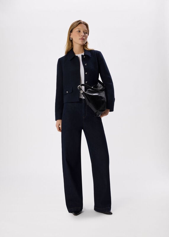 Navy Cropped Boucle Jacket