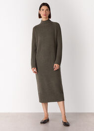 Funnel Neck Wool Midi Dress