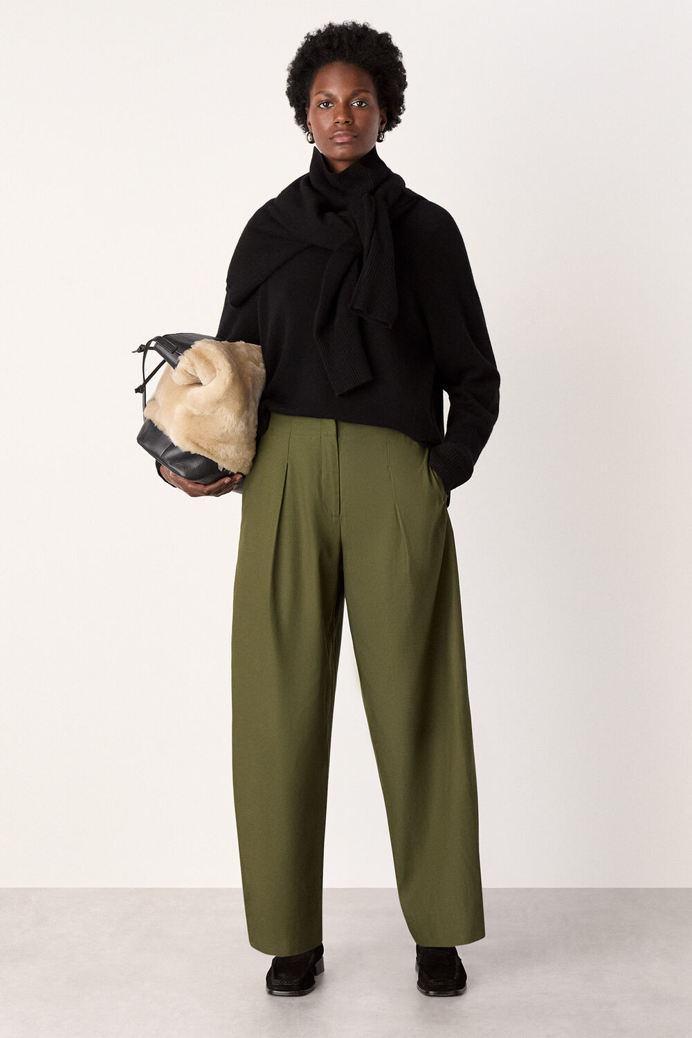 Khaki Pleat Front Barrel Trouser
