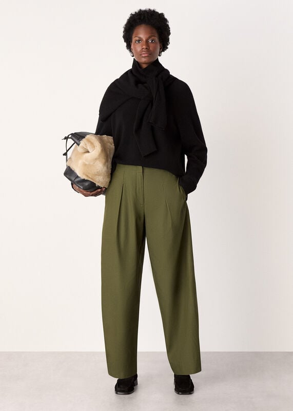 Khaki Pleat Front Barrel Trouser