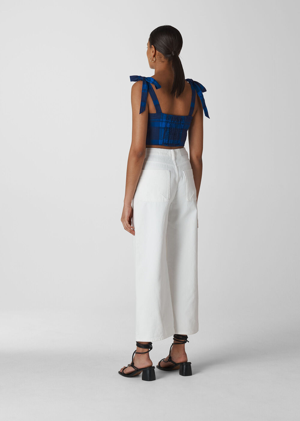 Check Tie Linen Bralette Blue/Multi